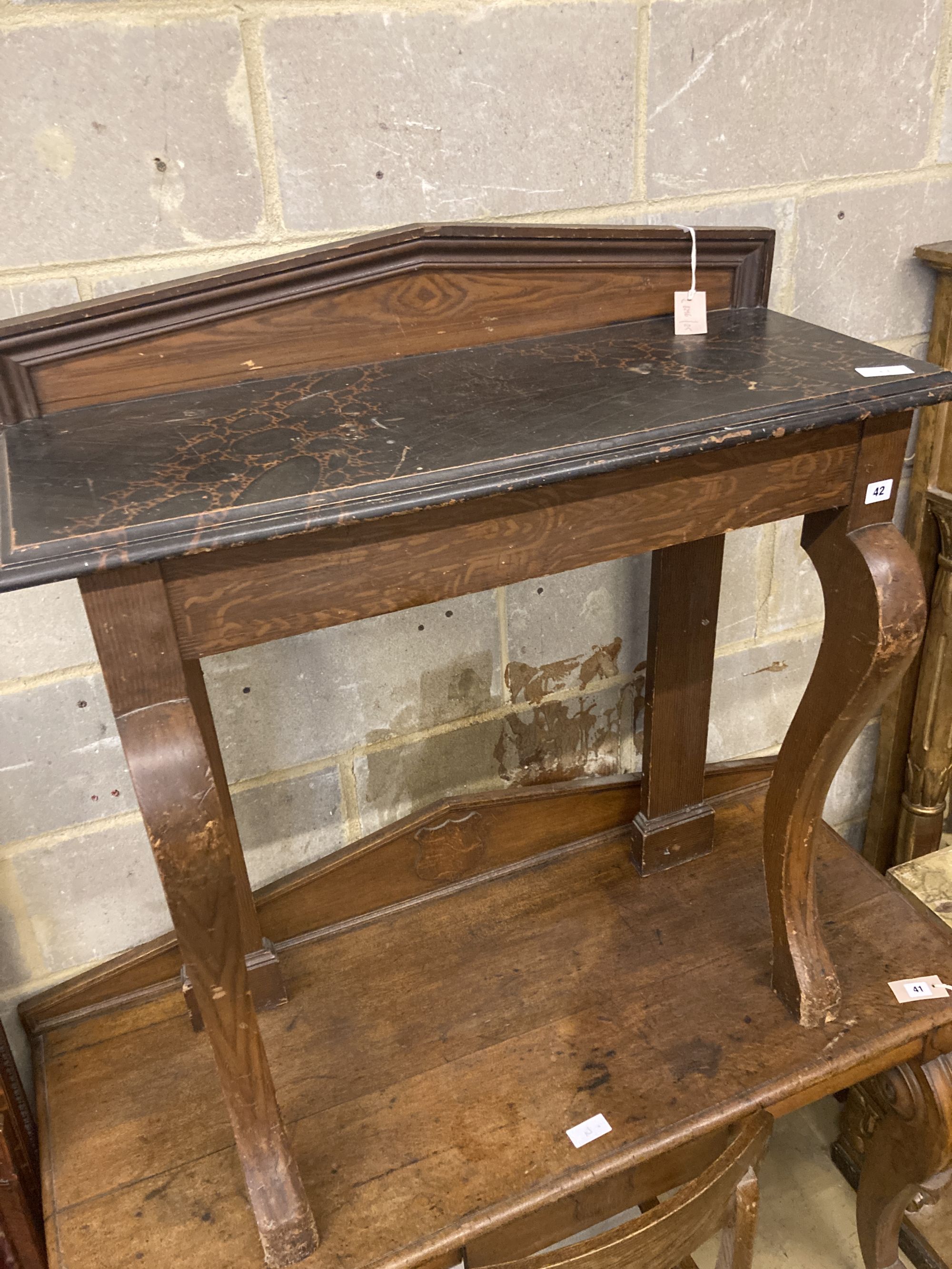 A Victorian painted, simulated grain and faux marble console table, width 92cm depth 36cm height 100cm